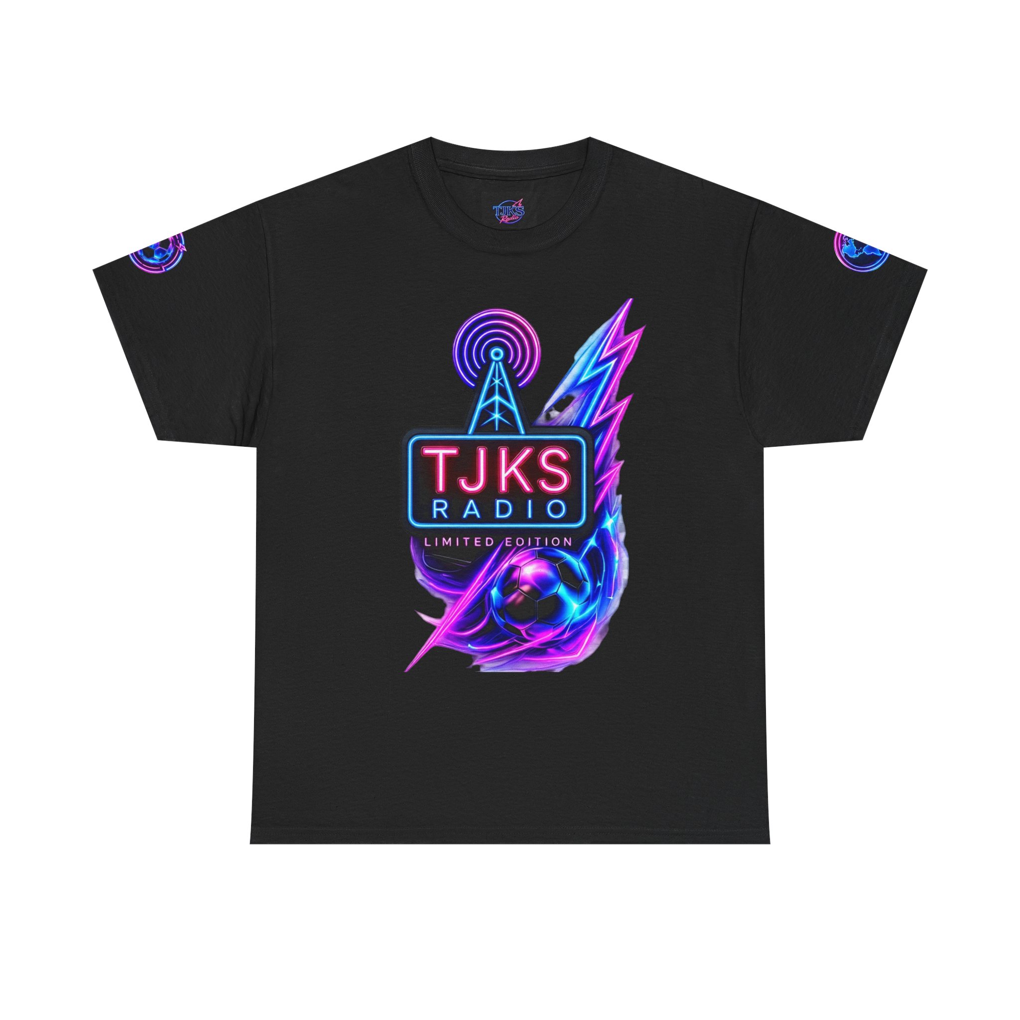 TJKS Radio Neon Soccer Logo T-Shirt — Retro Electric Music Tee - Image 2