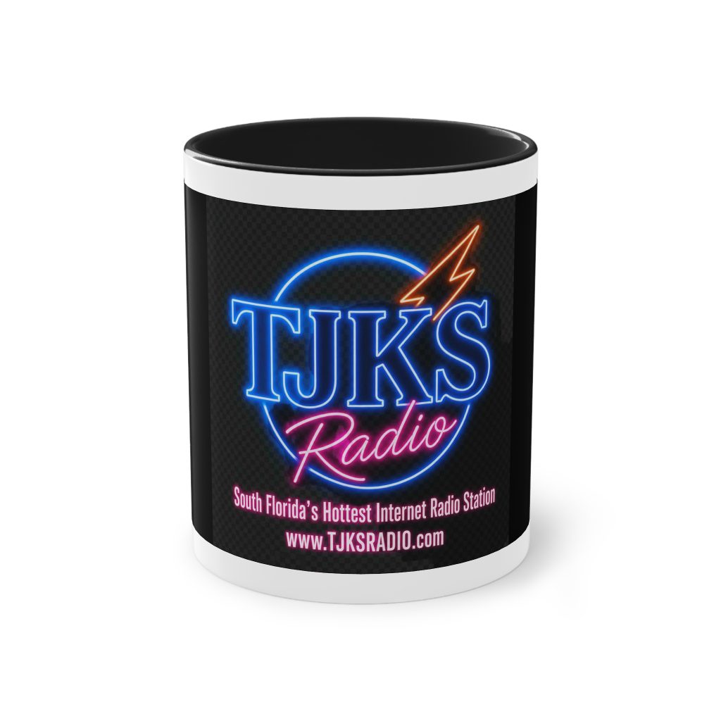TJKS Radio Neon Logo Coffee Mug — Two-Tone 11oz