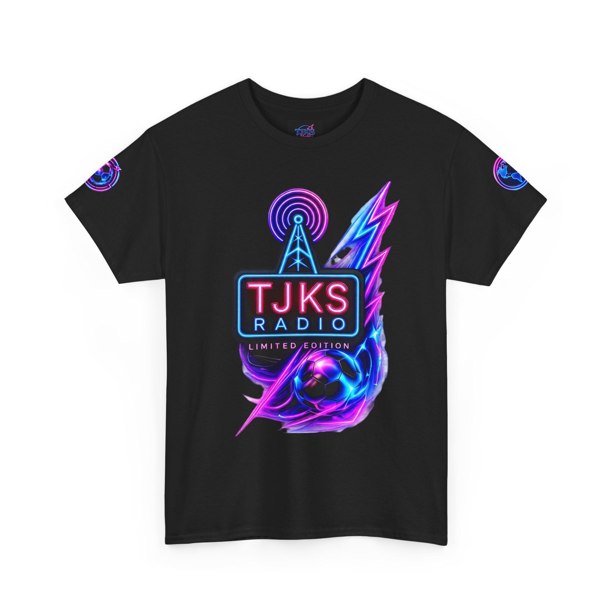 TJKS Radio Neon Soccer Logo T-Shirt — Retro Electric Music Tee - Image 3