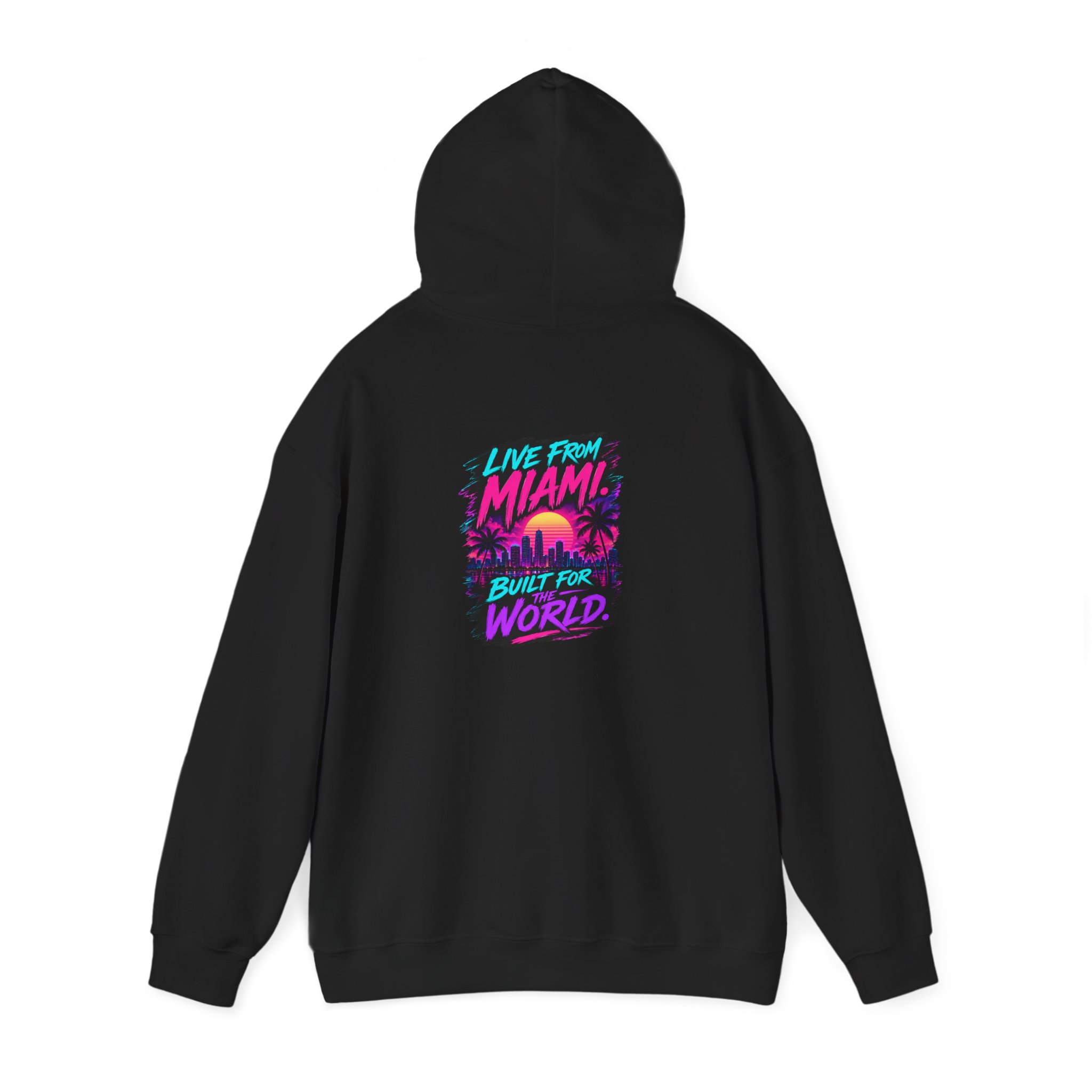 Live From Miami Hoodie — TJKS Radio Neon Palm Skyline Sweatshirt - Image 3
