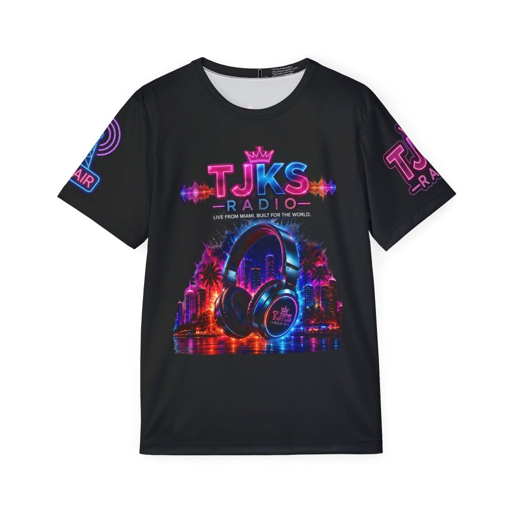 Neon TJKS Radio Men's Sports Jersey — Retro Miami Night DJ Tee