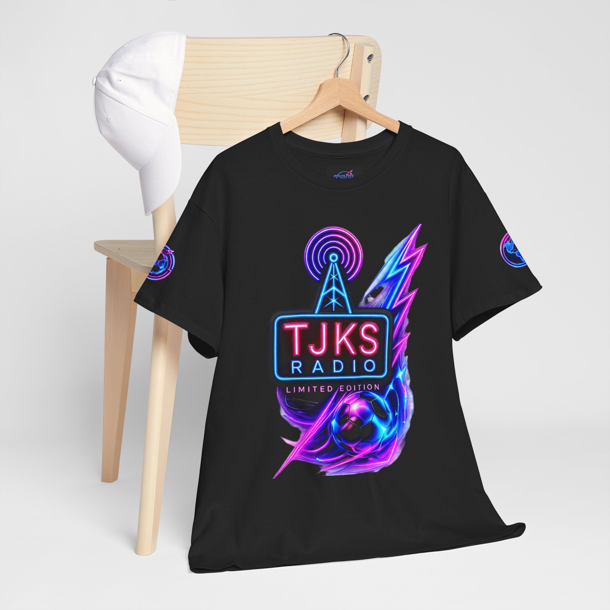 TJKS Radio Neon Soccer Logo T-Shirt — Retro Electric Music Tee - Image 6