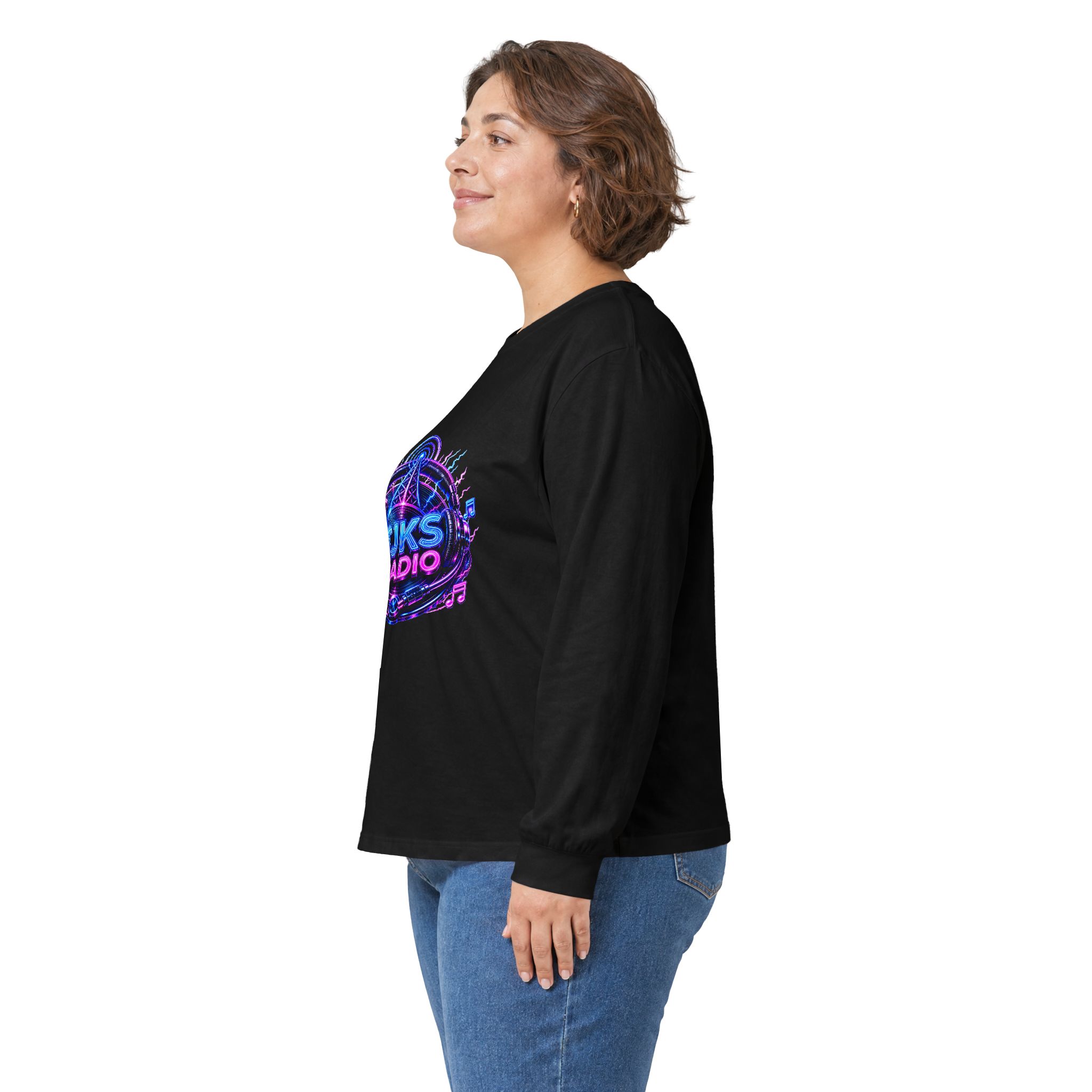 Long Sleeve Tee — 'TJK'S Radio' Retro Wave Music Logo - Image 4