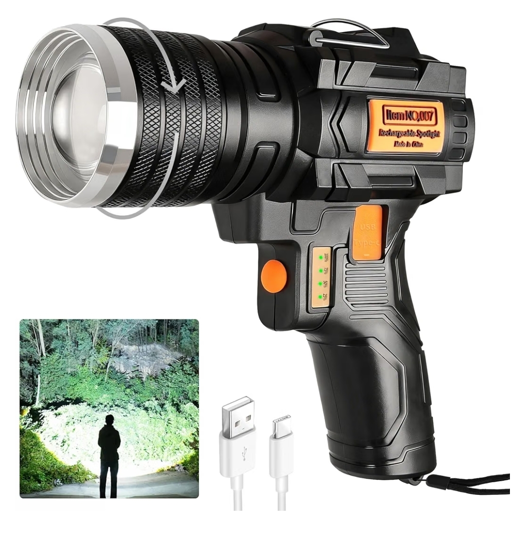 Rechargeable handheld spotlight with USB charging